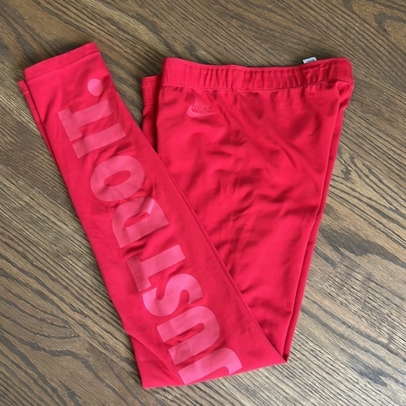 Nike Pants - Nike Just Do It red on red athletic leggings women’s size medium